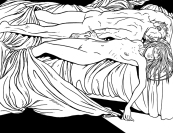 Ilustración para novela Índigo Mar de Ignacio del Valle que muestra a una pareja desnuda en la cama tras haber practicado sexo