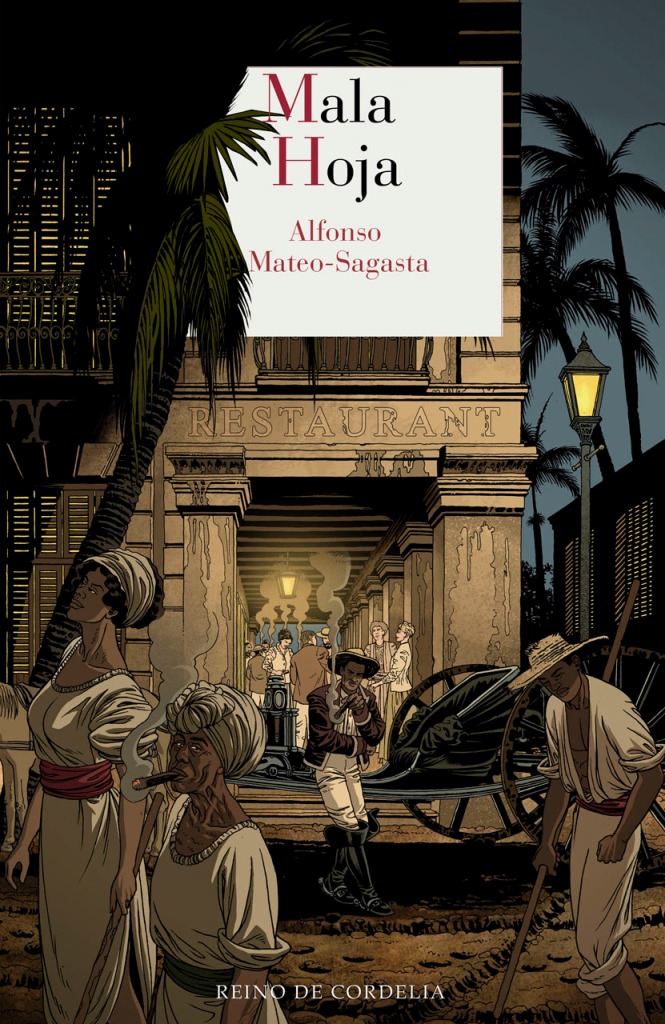 Ilustracion historica para la portada de la novela de Alfonso Mateo Sagasta que muestra las diferencias sociales entre esclavos y ricos en la cuba del siglo XIX